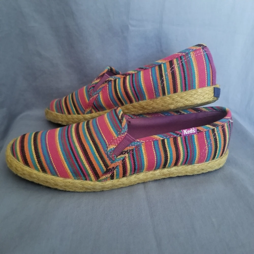 Keds Rainbow Stripe Espadrille Slip On Flats Canvas Shoes Women’s 6